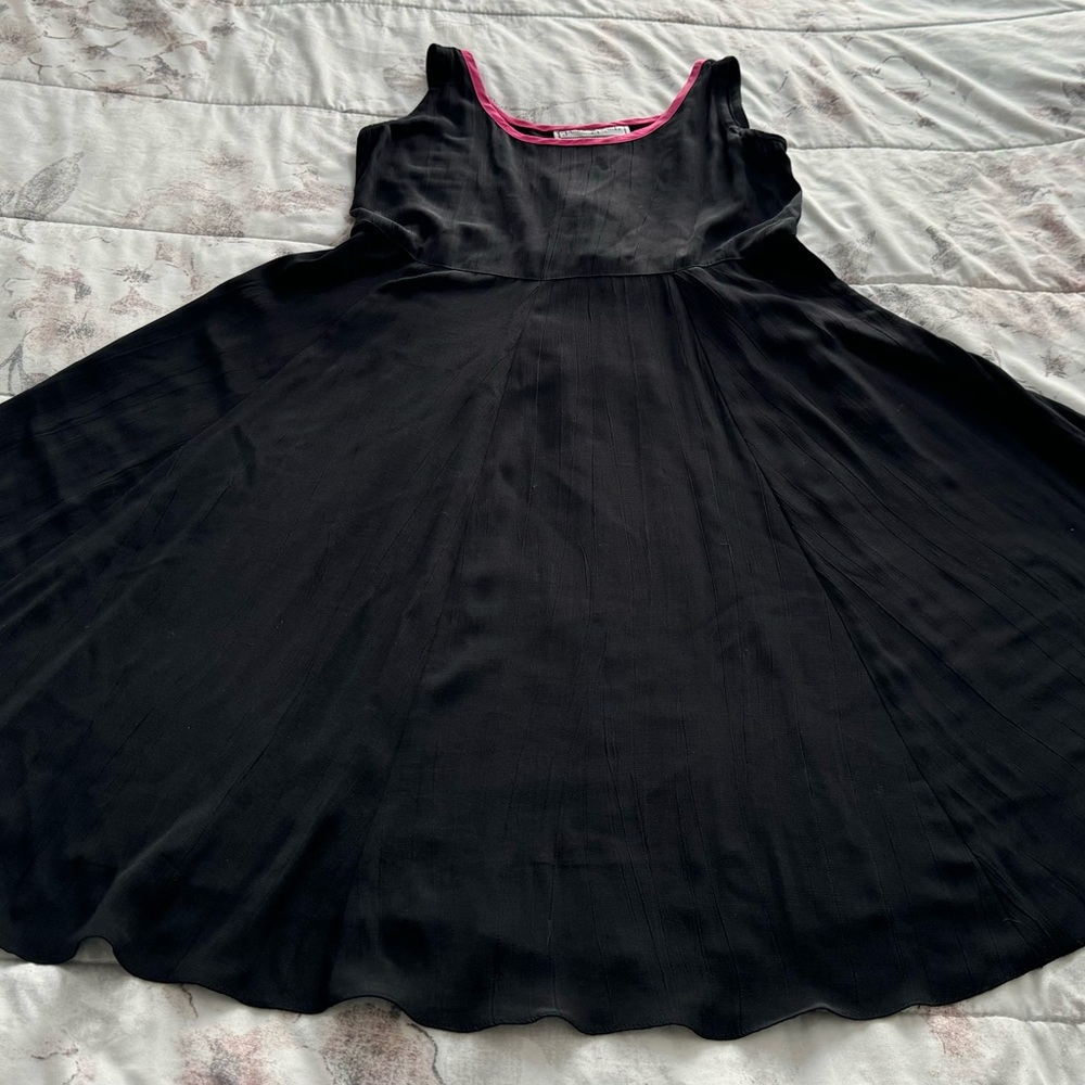 Janice McCarty vintage black rayon fit & flare textured midi dress, size M